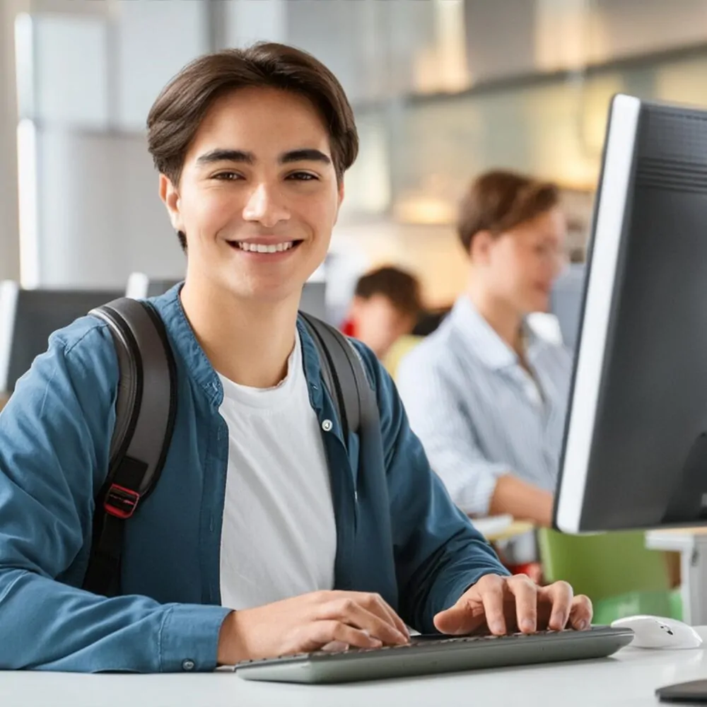 Schüler sitzt am PC